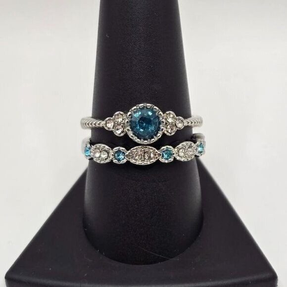 Jewelry - Ring Set With Blue & Clear Stones In Silver Tone‎ For Women Size 9 (NWOT)